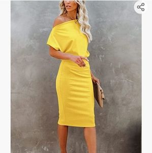 Yellow Off-Shoulder Midi Dress - Women